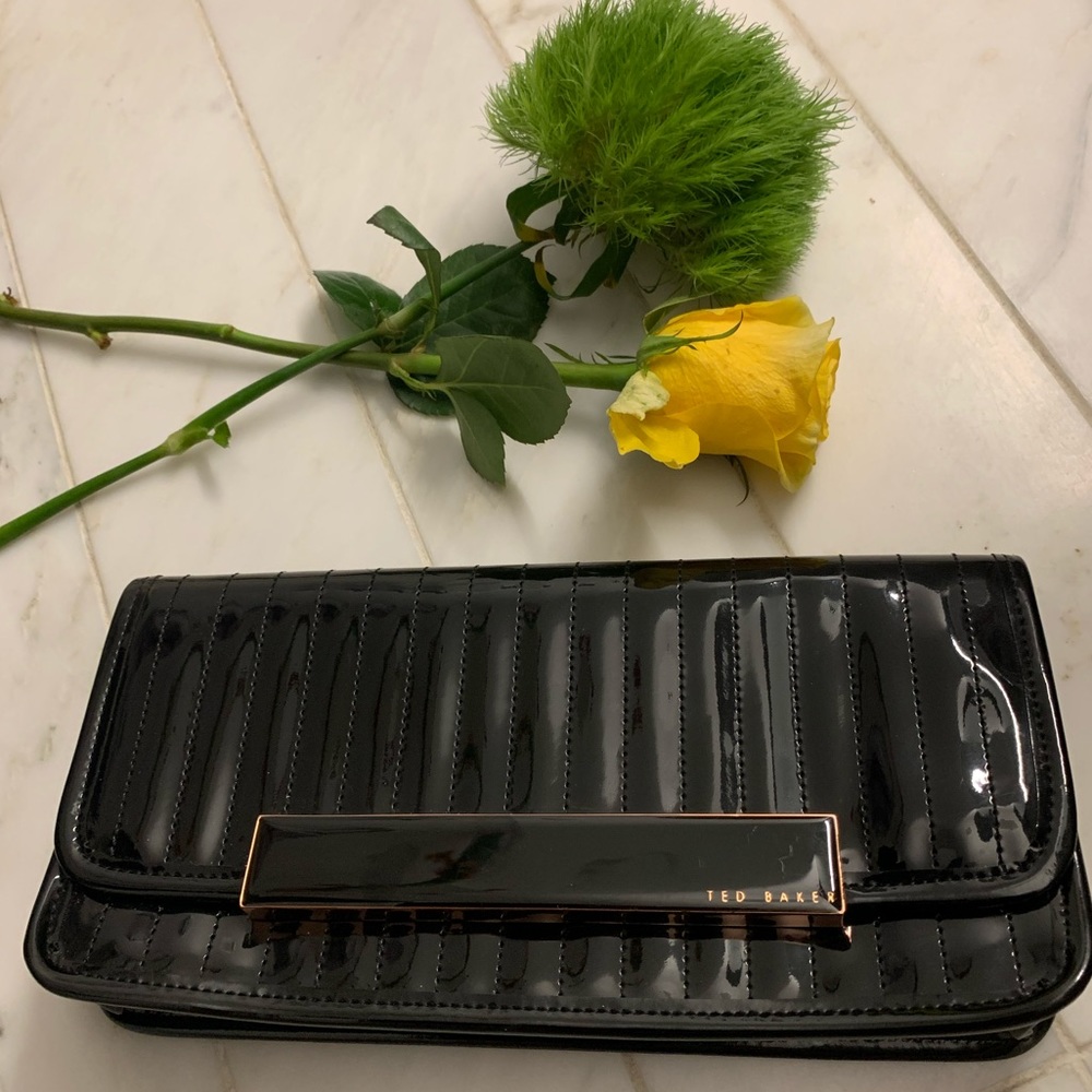 Ted Baker black quilted clutch - rose gold detail